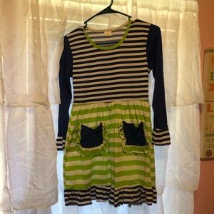 Striped 10-12 Girl Shirt Navy/Green/White
